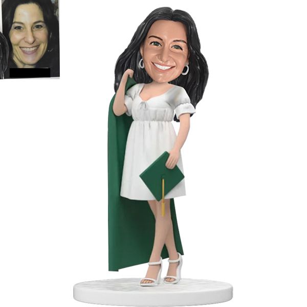 Graduation Bobblehead for Graduate gown over Shoulder