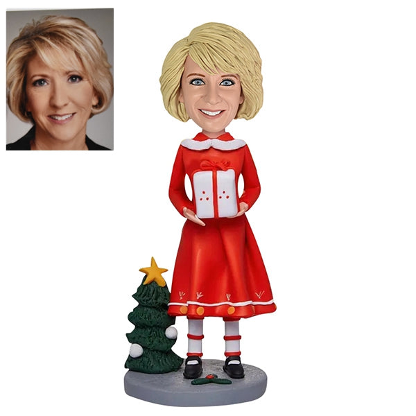 Custom Bobblehead Holding a Christmas Present
