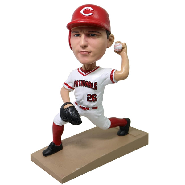 Custom Baseball Pitcher Bobblehead throwing ball