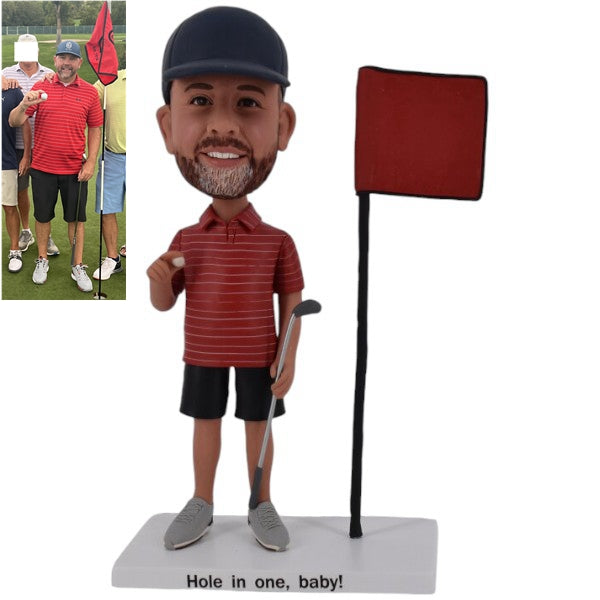 Golfer Bobblehead with a Flagpole Customized from Picture