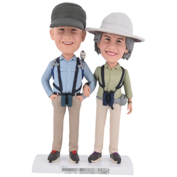 Personalized Hiking Couple Bobblehead with Binoculars