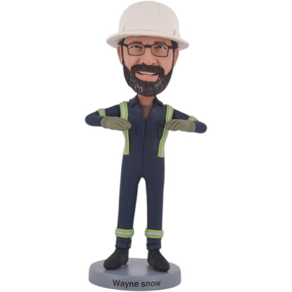 Custom Engineer Bobblehead with coverall and hard hat