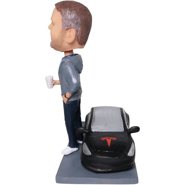 Custom Bobblehead standing by Tesla