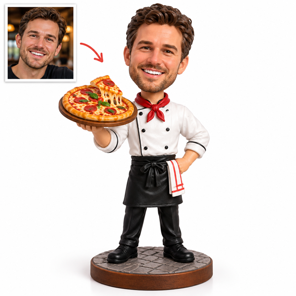 Custom Chef Bobblehead holding a pizza