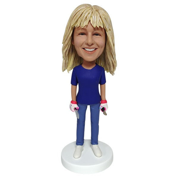 Custom Gardener Bobblehead with shovel and gloves perfect gardening gift