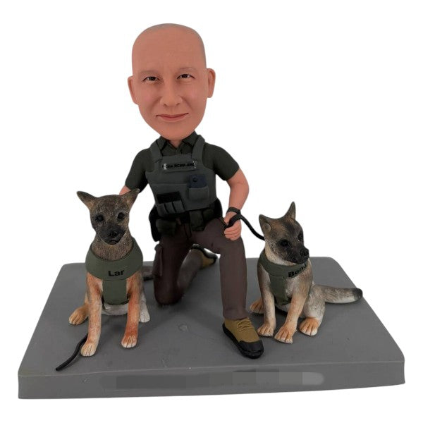 Custom Police Bobbleheads with Dogs Squatting