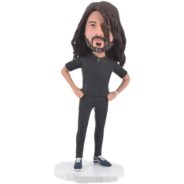 Customized bobble head man in long hair