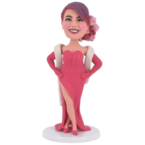 Elegant Custom female bobblehead in pink dress