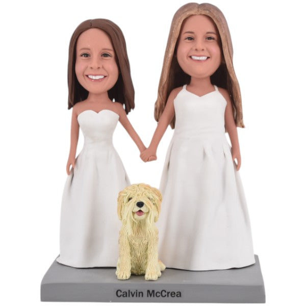 Custom Lesbian wedding Bobbleheads for two Women