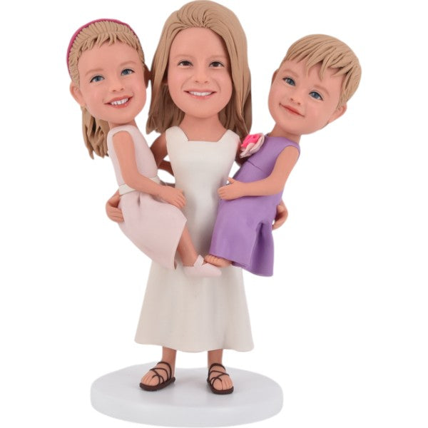 Custom Mother Bobblehead Holding Daughters