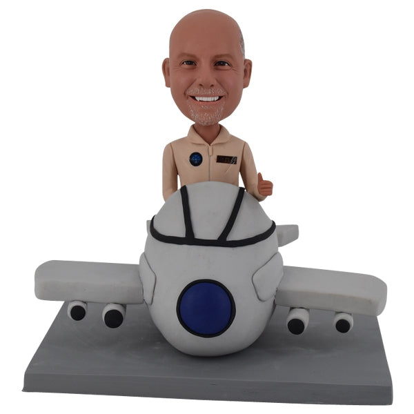 Custom Pilot Bobblehead on Airplane