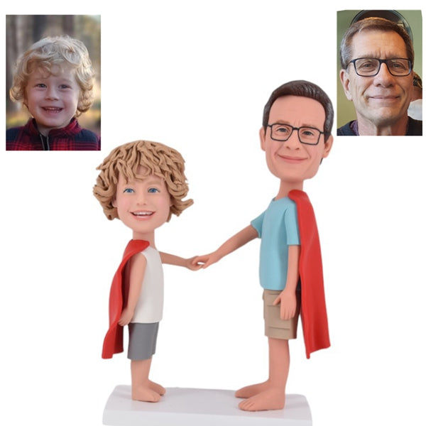 Custom Father and Son Bobblehead with Cloak