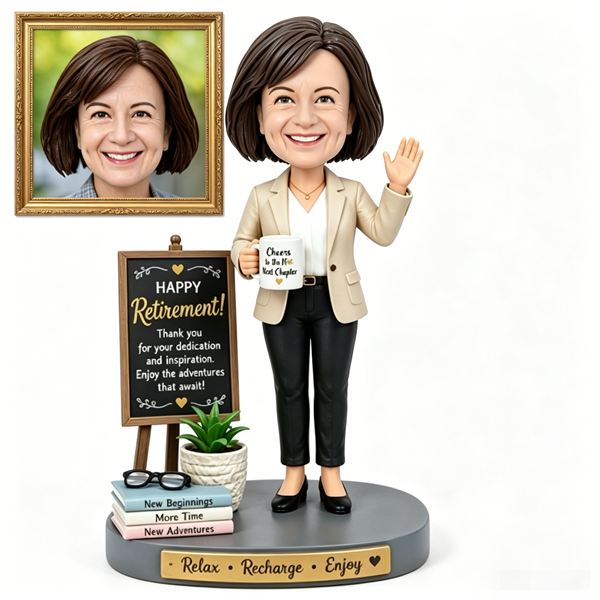 Custom Retirement Bobblehead personalized gift for retired teacher with blackboard