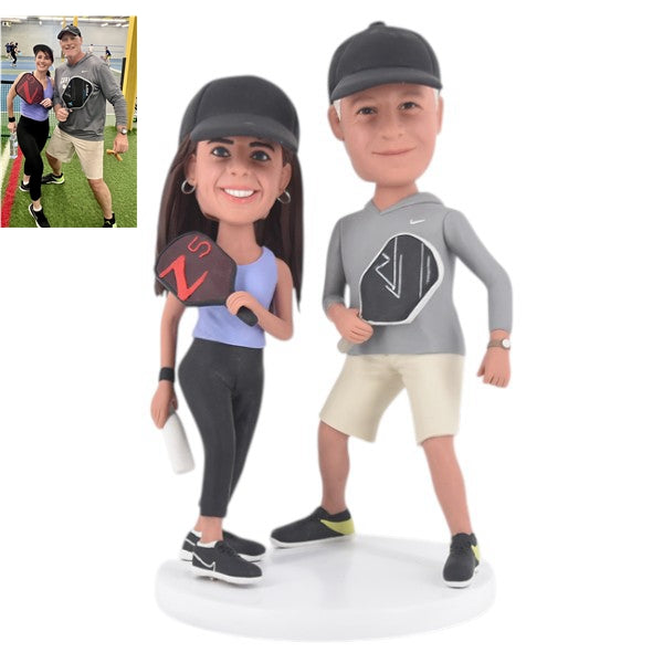 Pickleball Couple with double Bobblehead dolls from photo