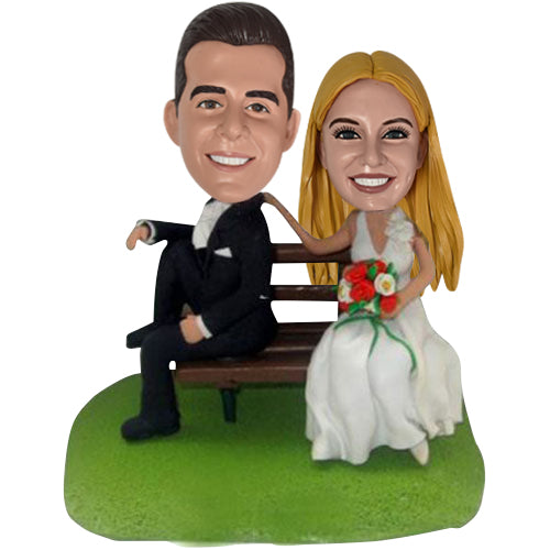 Wedding Couple Sitting on Bench Bobbleheads