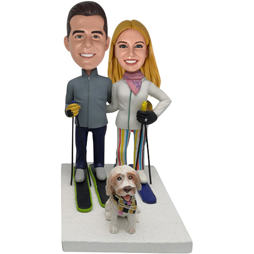 Wedding Custom Bobbleheads Skiing with Dog