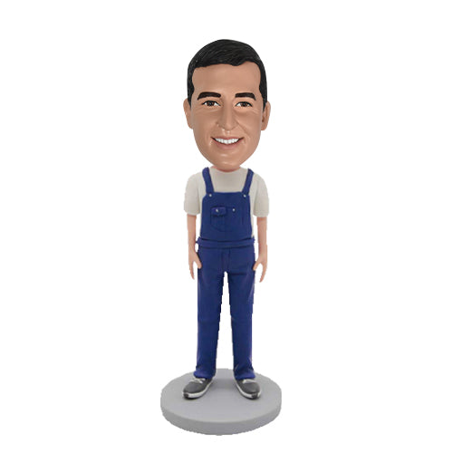 Woodworker Bobblehead Custom Doll in Overalls