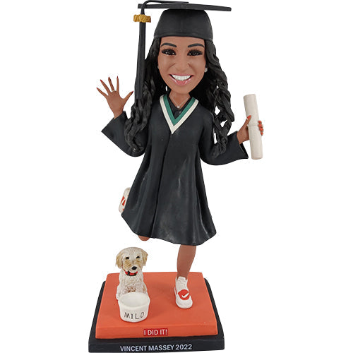 Graduation Custom Bobblehead Doll with her pet