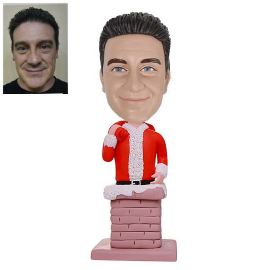 Customized Bobblehead of Santa Claus Coming out of the Chimney