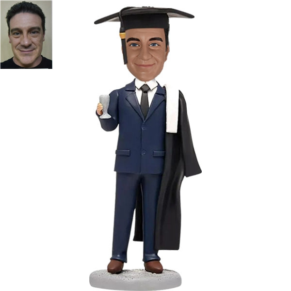 Male Graduation Bobblehead with wine cheers