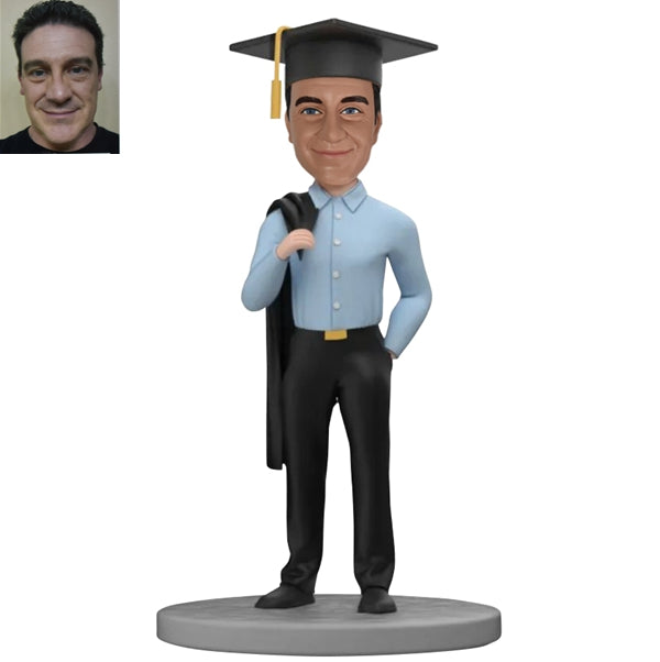 Male Graduation Bobblehead with wine cheers