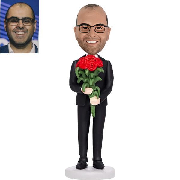 His Bobblehead holding heart or rose