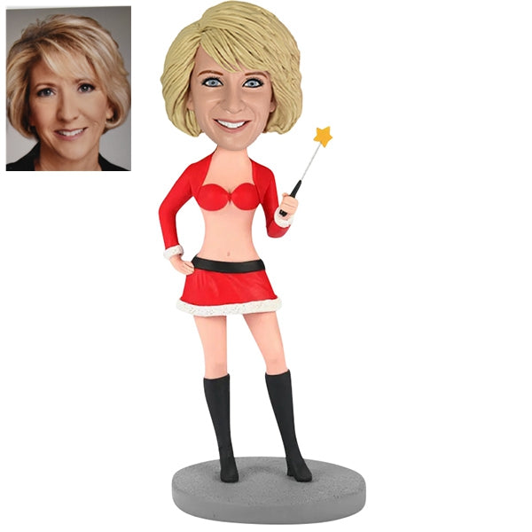 Custom Christmas Sexy Female Bobblehead Holding a Star Stick