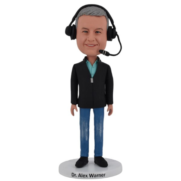 Host, Presenter, MC, Stand-Up Comedian Custom Bobblehead with headphones and mic