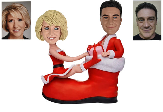 Fun Custom Christmas Bobblehead Couple with a Big Boot