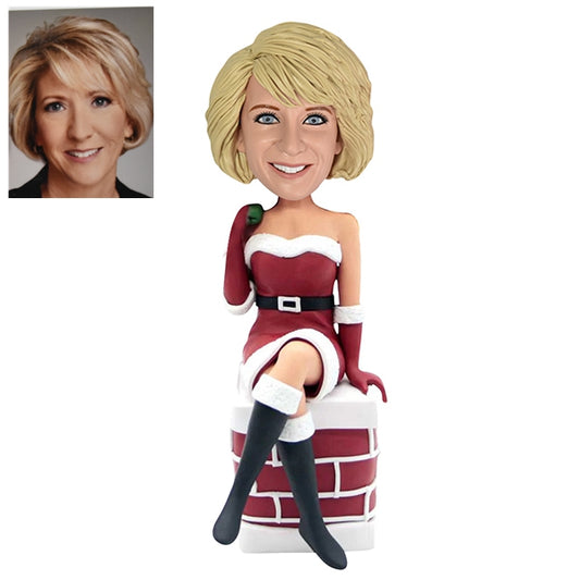 Custom Sitting Christmas Bobblehead Doll Based on Your Photo