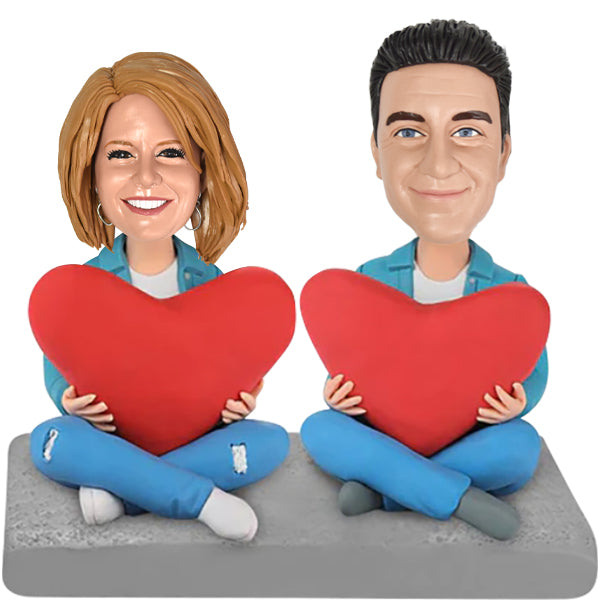 Anniversary Bobblehead Couple holding heart