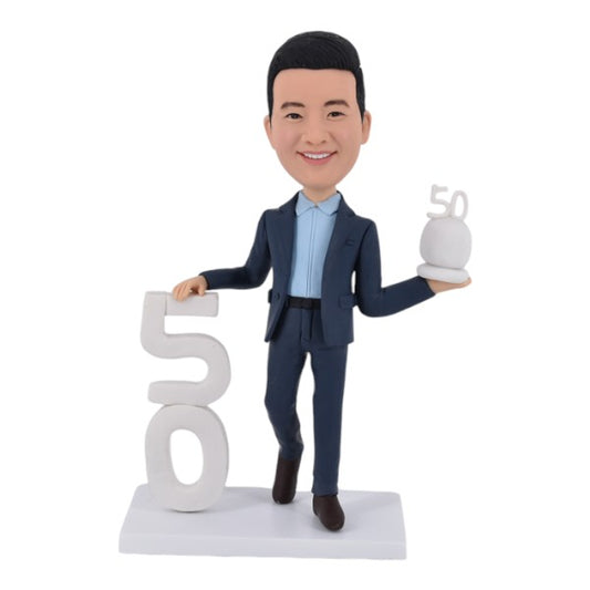 50th Birthday Bobblehead Custom gift holding number 50