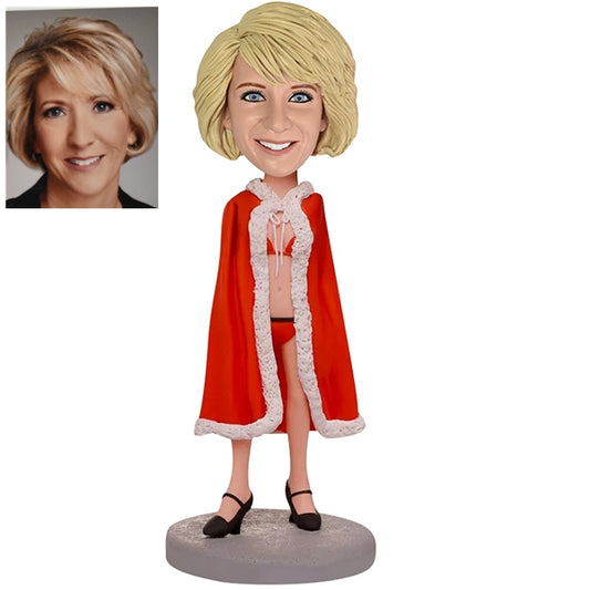 Christmas-themed Sultry Red Cape Bobblehead for Women