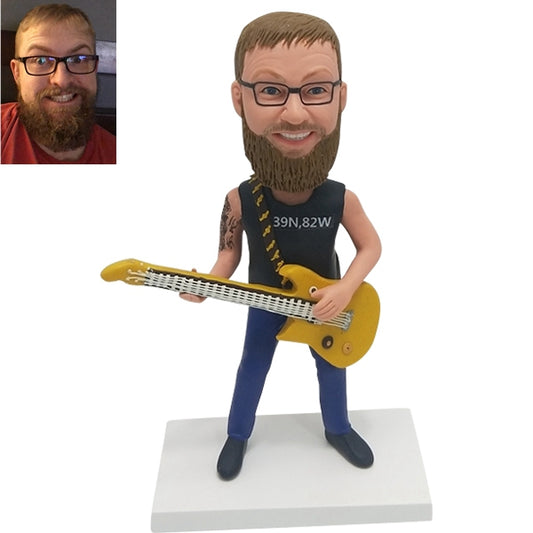 Personalized Bobblehead playing guitar from photo