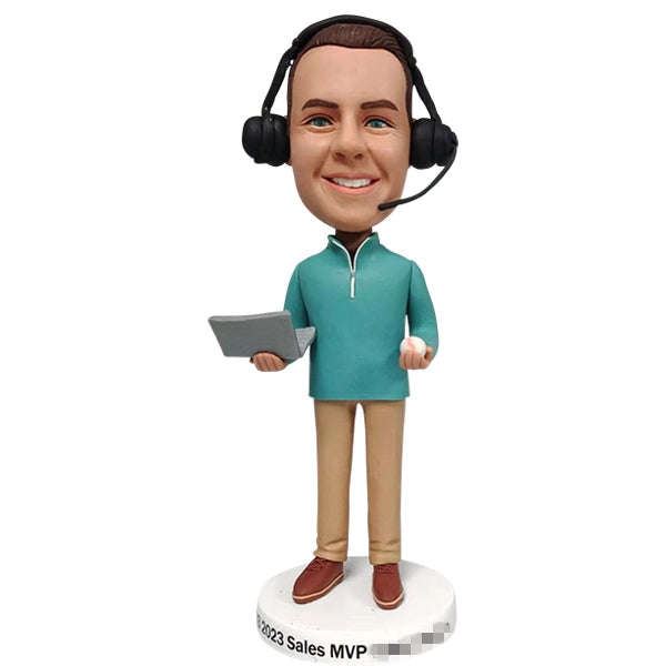 Custom Bobblehead for Sales MVP with headset and computer