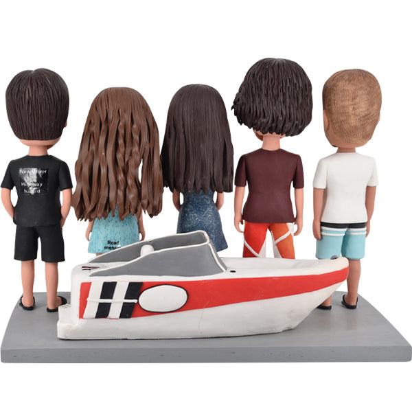 Family Bobbleheads with boat or other big background