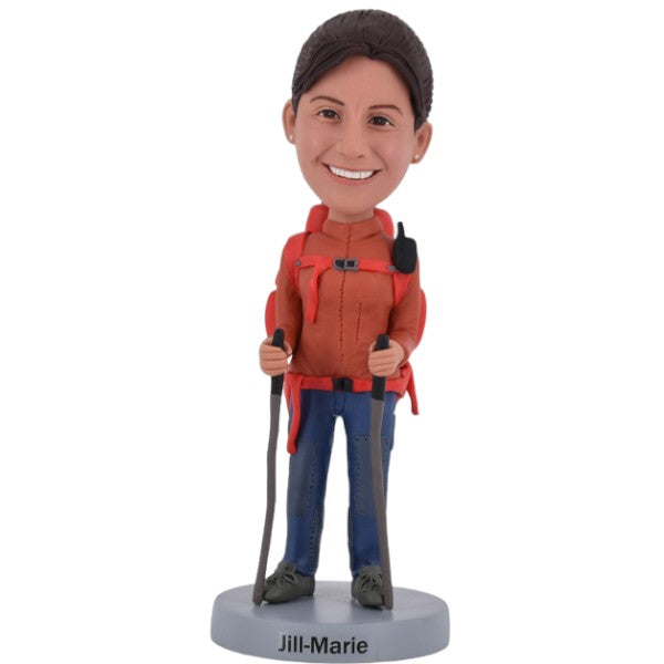 Personalized female Hiker Bobblehead Hiking