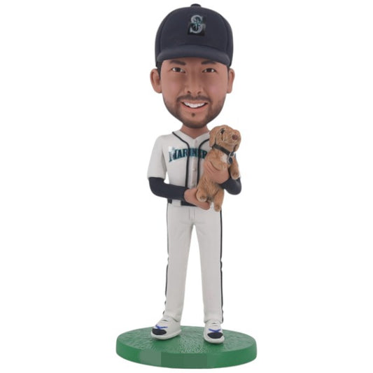 Custom Baseball Bobblehead baseball fans holding dog