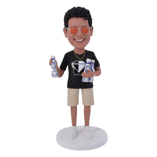 Custom Bobblehead holding Clase Azul reposado tequila bottle