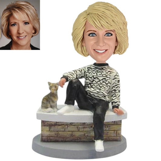 Custom Bobblehead of woman sitting with her cat