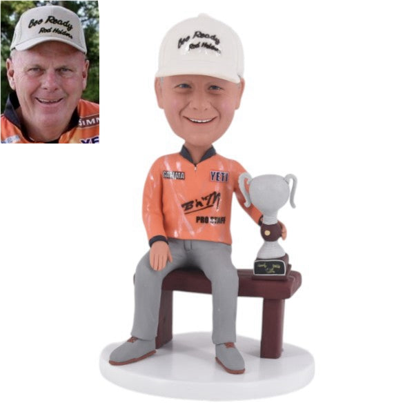 Custom Bobblehead sitting with trophy Personalized sports gift