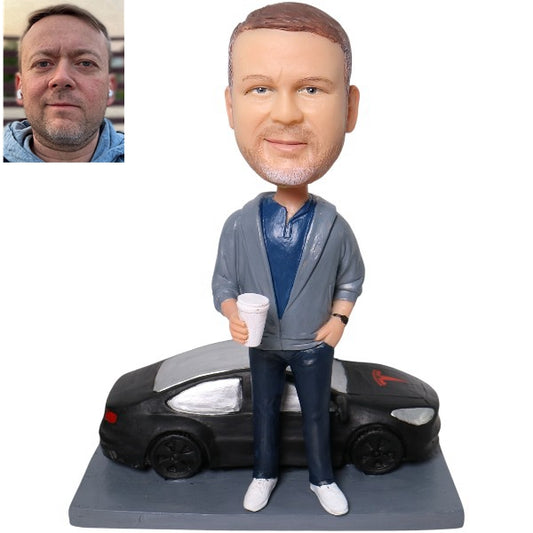 Custom Bobblehead standing by Tesla