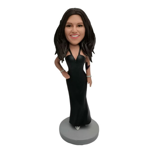 Custom Casual Bobblehead in black dress 