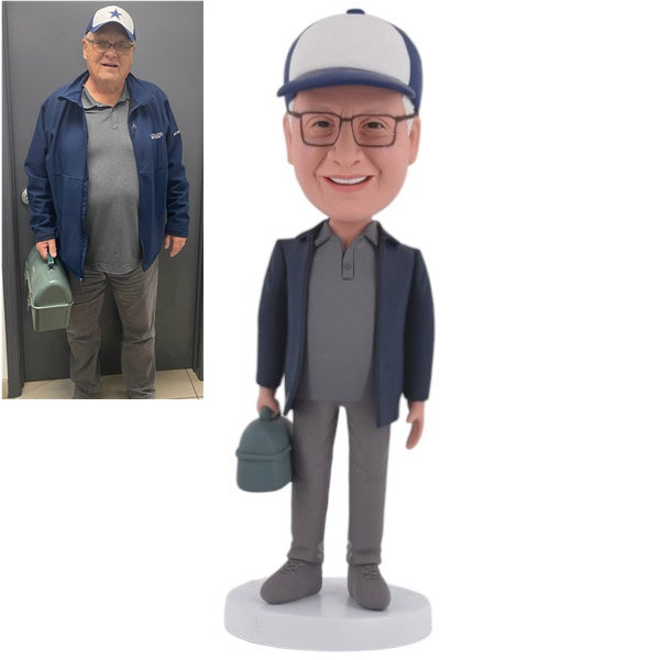 Custom Chef Bobblehead holding a catering bucket