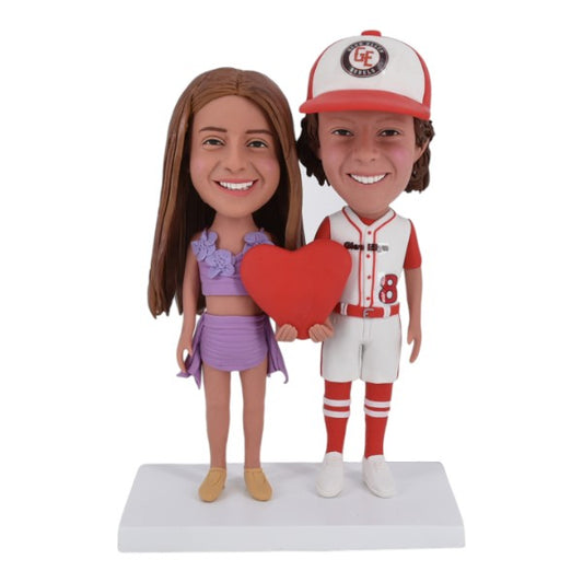 Custom Couple Bobblehead gifts for Sports fans holding heart