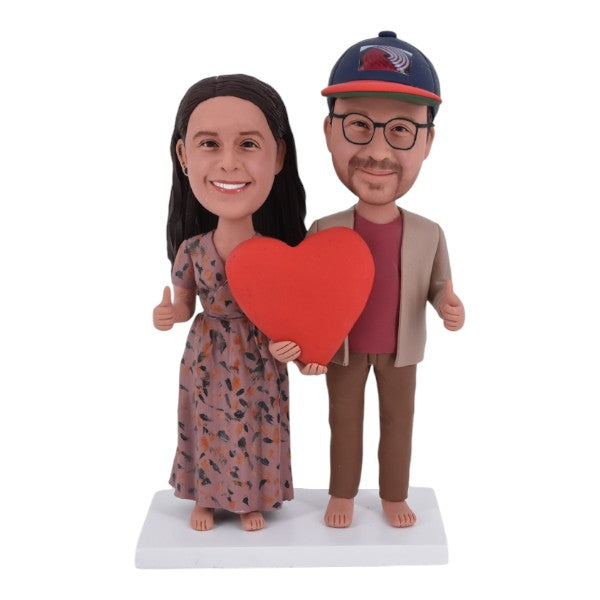 Custom Couple Bobblehead gifts for Sports fans holding heart