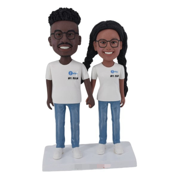 Custom Couple Bobbleheads in Jeans gift for him