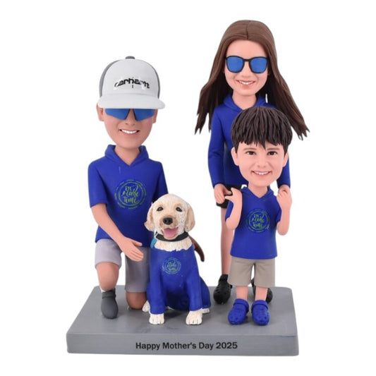 Custom Family Bobblehead in matching Hoodies with Dog and Logo