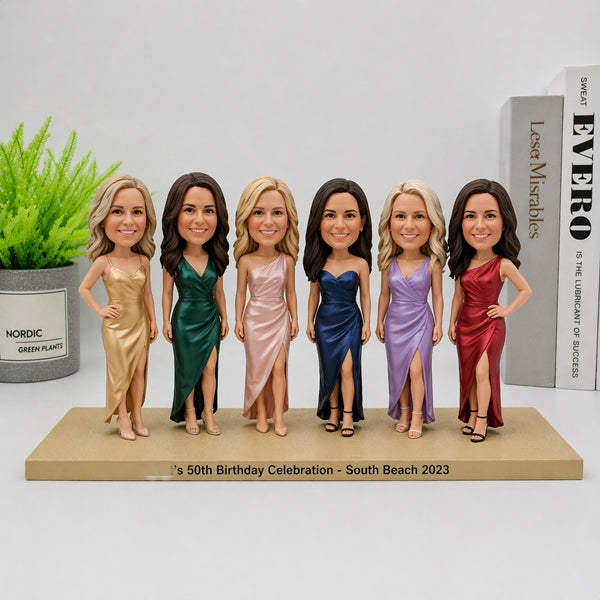 Custom Family Bobblehead wedding gift with six people on one base