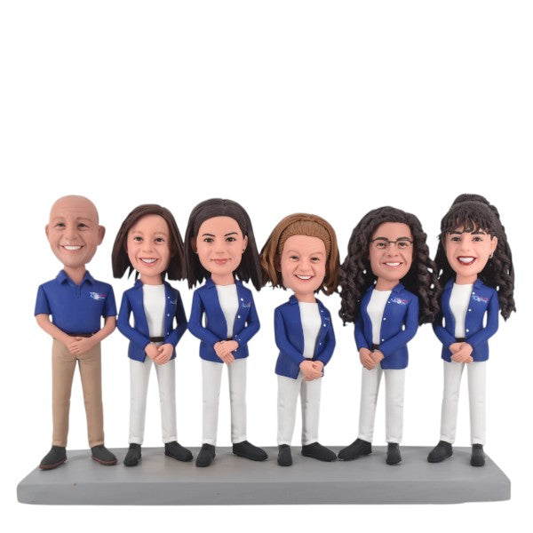 Custom Family Bobblehead wedding gift with six people on one base